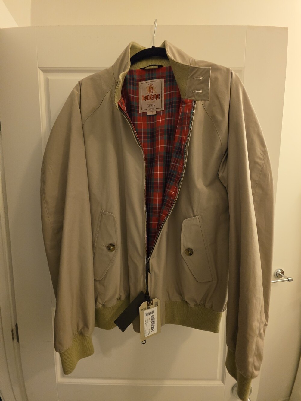 Beige Harrington Jacket with Plaid Lining